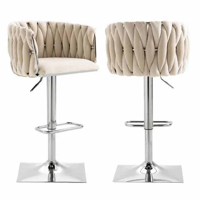 Wesley Velvet Counter Stool - Ivory / Silver Base (Set of 2)