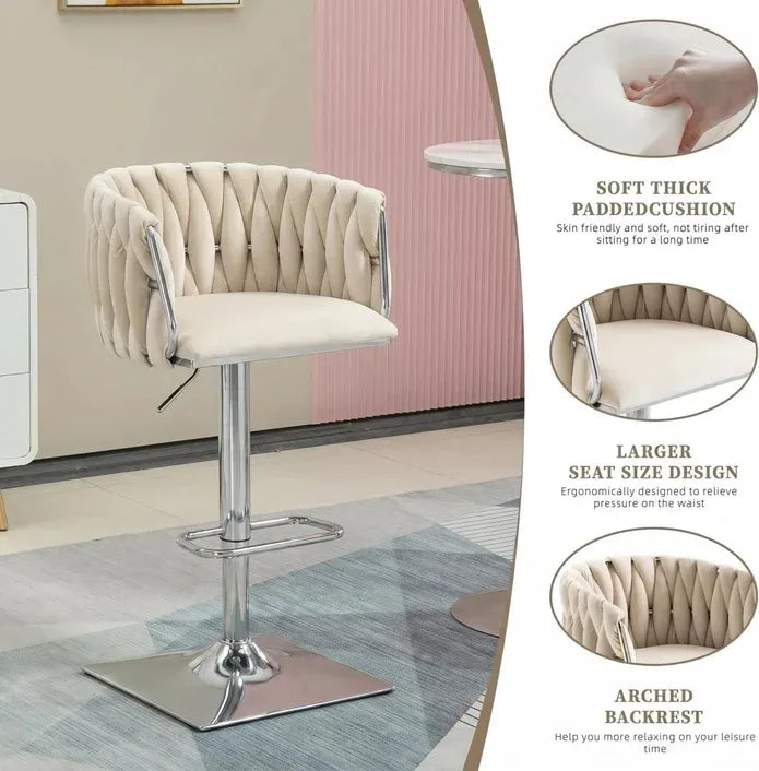 Wesley Velvet Counter Stool - Ivory / Silver Base (Set of 2)