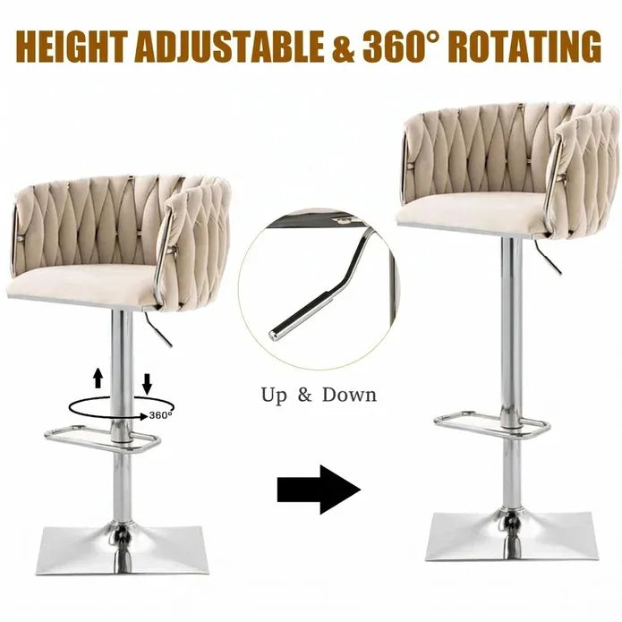 Wesley Velvet Counter Stool - Ivory / Silver Base (Set of 2)