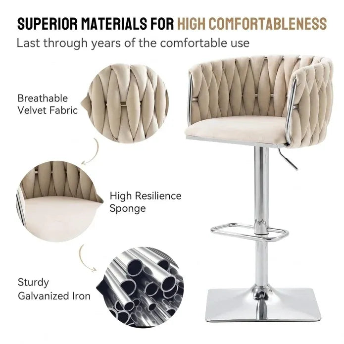 Wesley Velvet Counter Stool - Ivory / Silver Base (Set of 2)