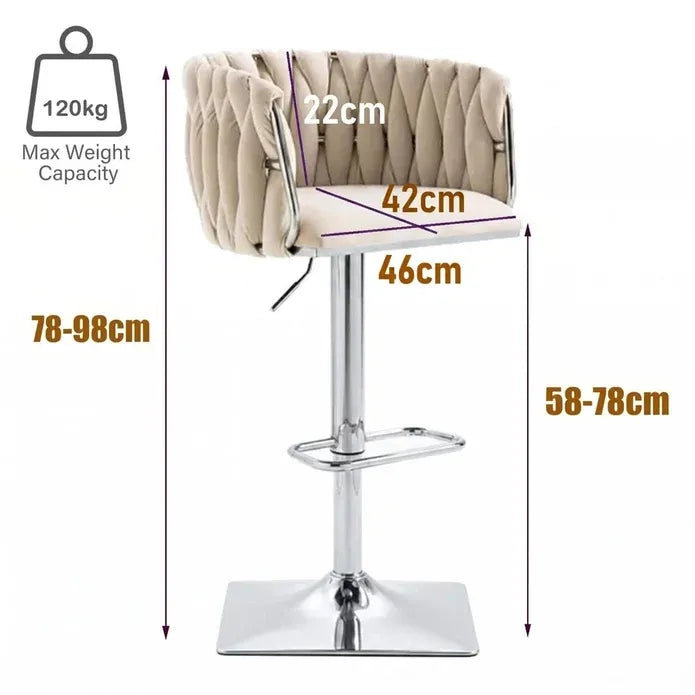 Wesley Velvet Counter Stool - Ivory / Silver Base (Set of 2)