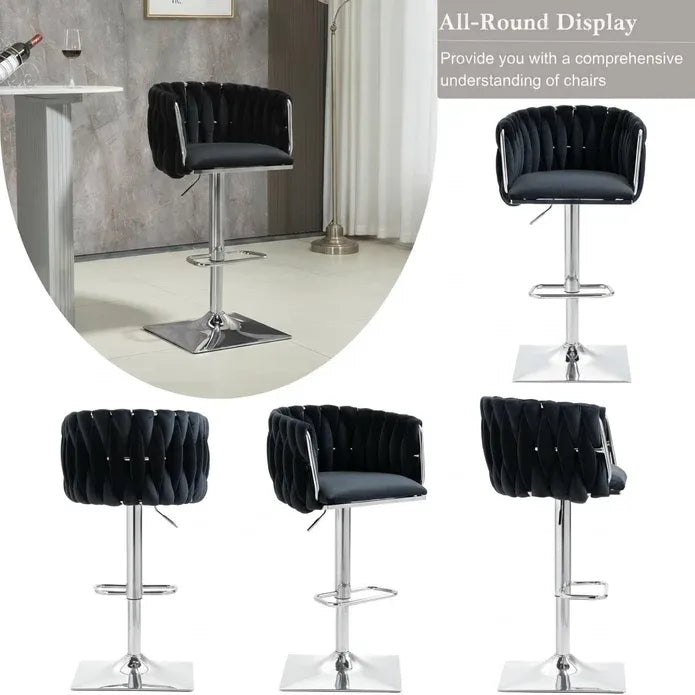 Wesley Velvet Counter Stool - Black / Silver Base (Set of 2)