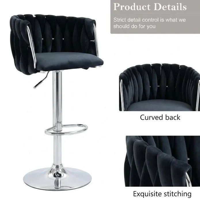 Wesley Velvet Counter Stool - Black / Silver Base (Set of 2)