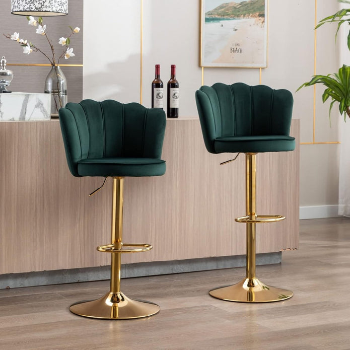 Frances Velvet Counter Stool - Emerald Green / Gold Base (Set of 2)