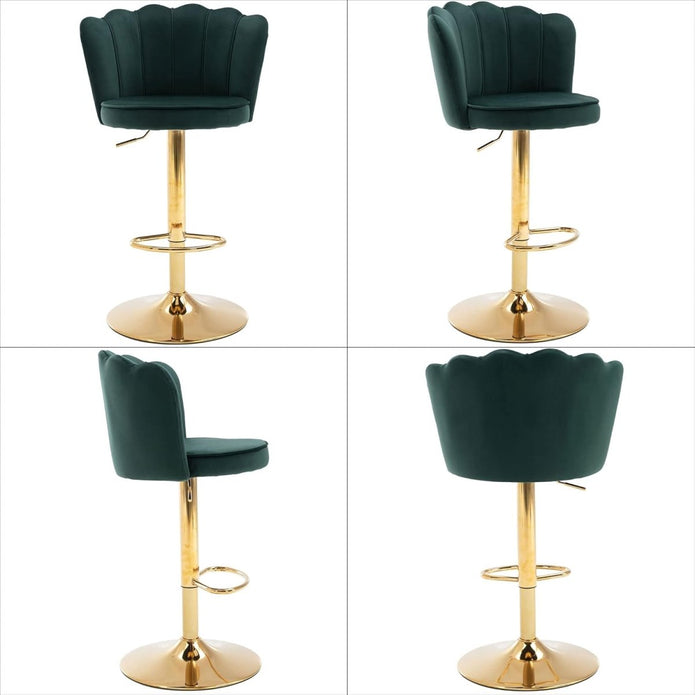 Frances Velvet Counter Stool - Emerald Green / Gold Base (Set of 2)