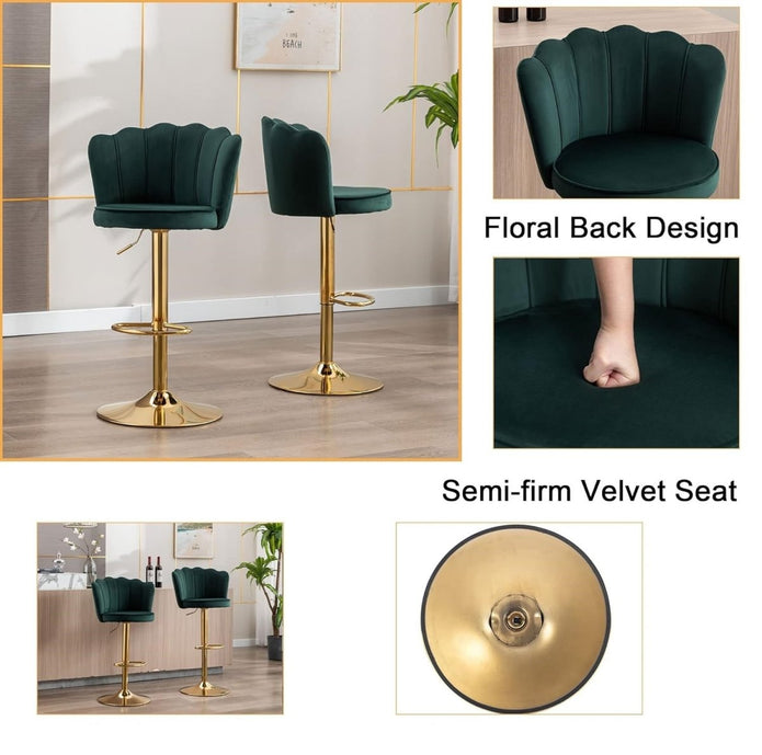 Frances Velvet Counter Stool - Emerald Green / Gold Base (Set of 2)