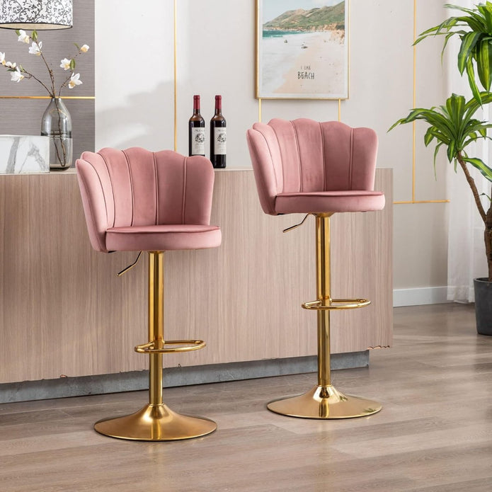 Frances Velvet Counter Stool - Pink / Gold Base (Set of 2)