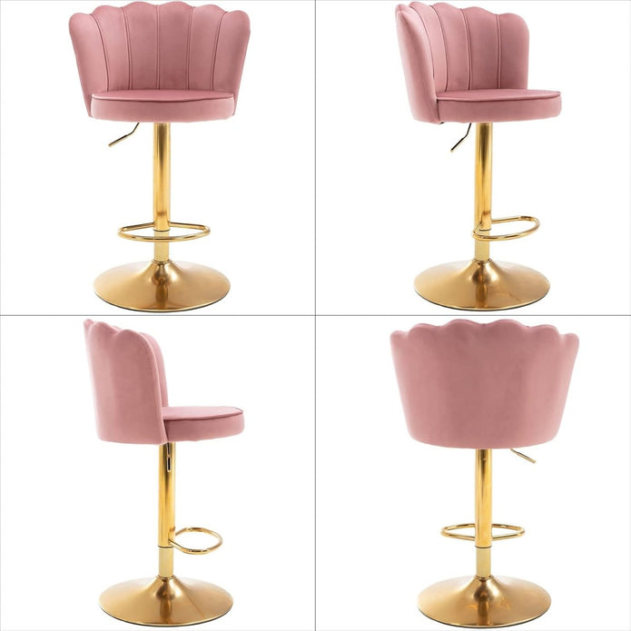 Frances Velvet Counter Stool - Pink / Gold Base (Set of 2)