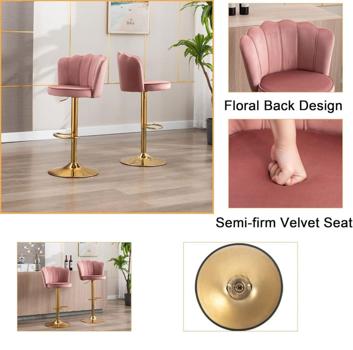 Frances Velvet Counter Stool - Pink / Gold Base (Set of 2)
