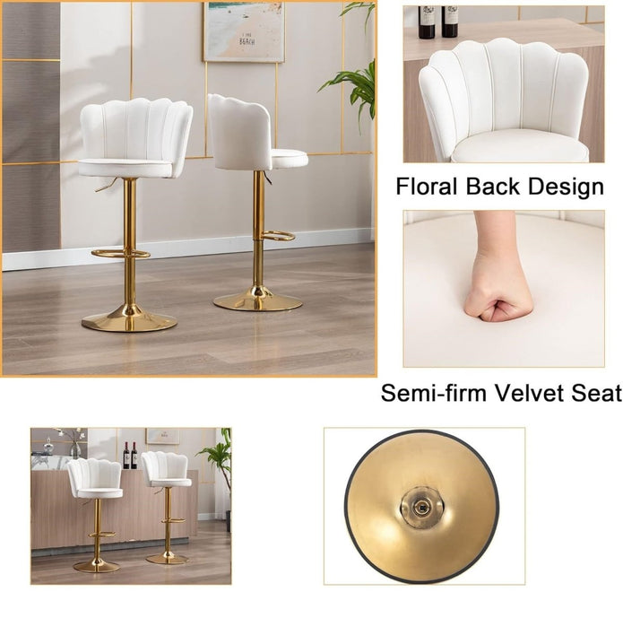 Frances Velvet Counter Stool - White / Gold Base (Set of 2)