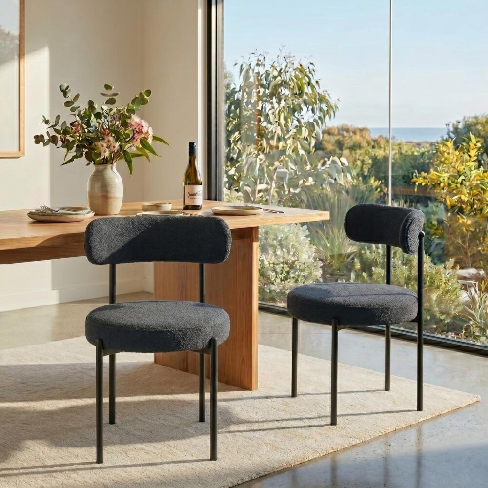 Elsa Boucle Dining Chair - Charcoal (Set of 2)