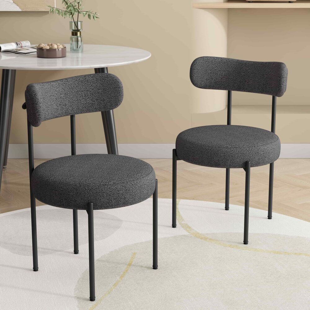 Elsa Boucle Dining Chair - Charcoal (Set of 2)