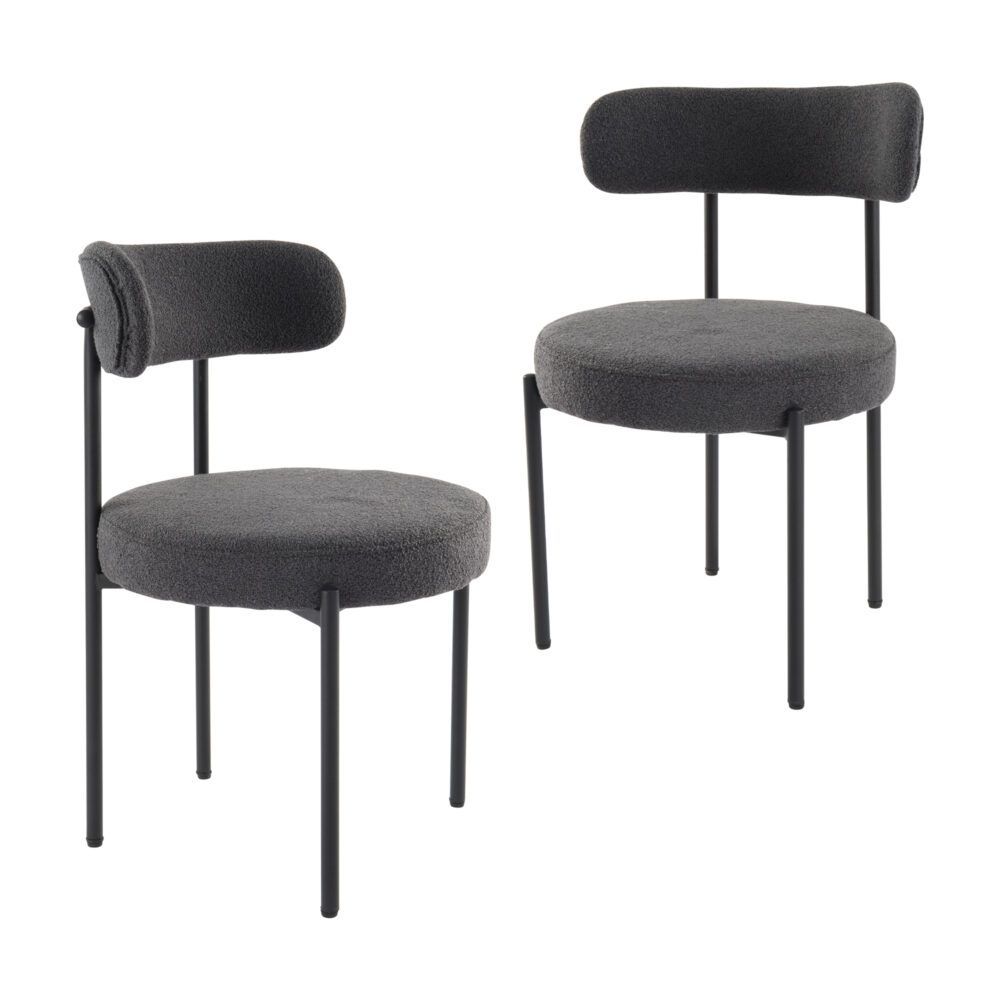 Elsa Boucle Dining Chair - Charcoal (Set of 2)