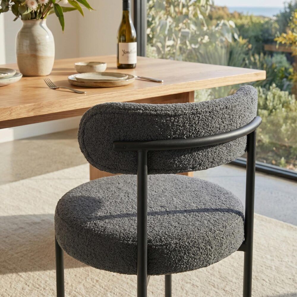 Elsa Boucle Dining Chair - Charcoal (Set of 2)