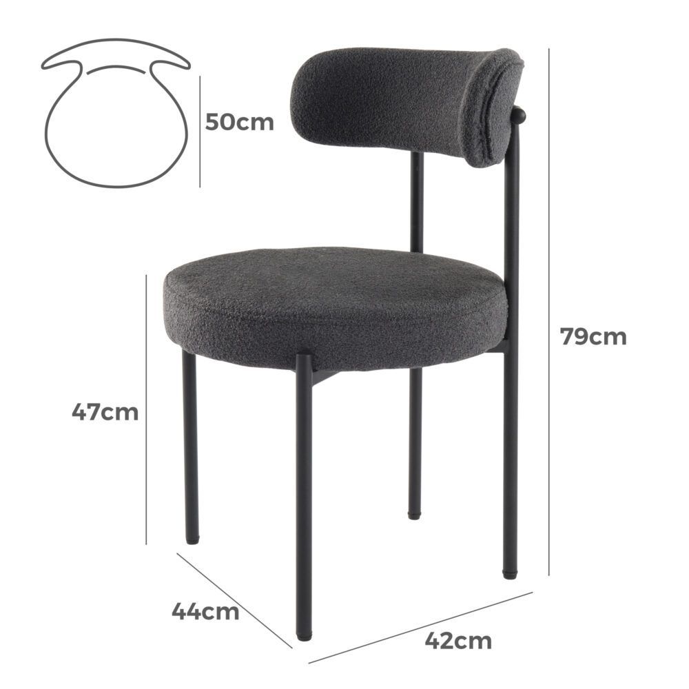Elsa Boucle Dining Chair - Charcoal (Set of 2)