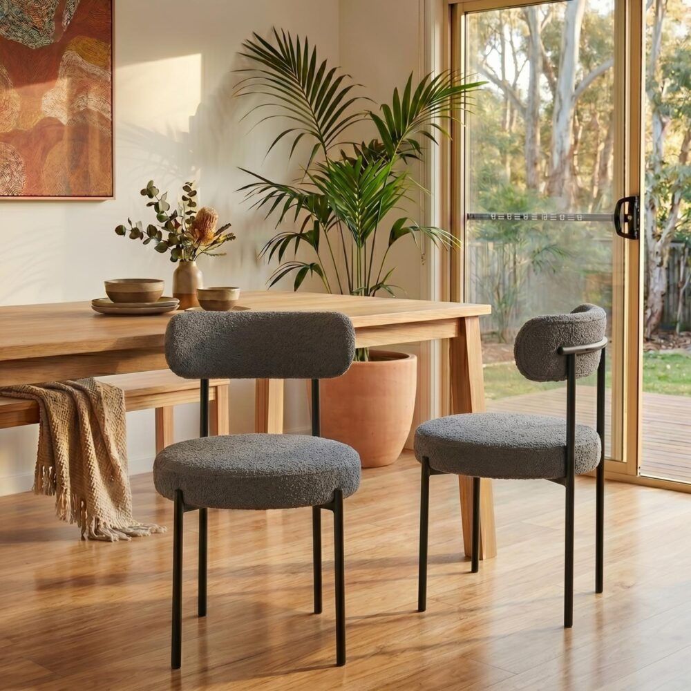 Elsa Boucle Dining Chair - Slate Grey (Set of 2)