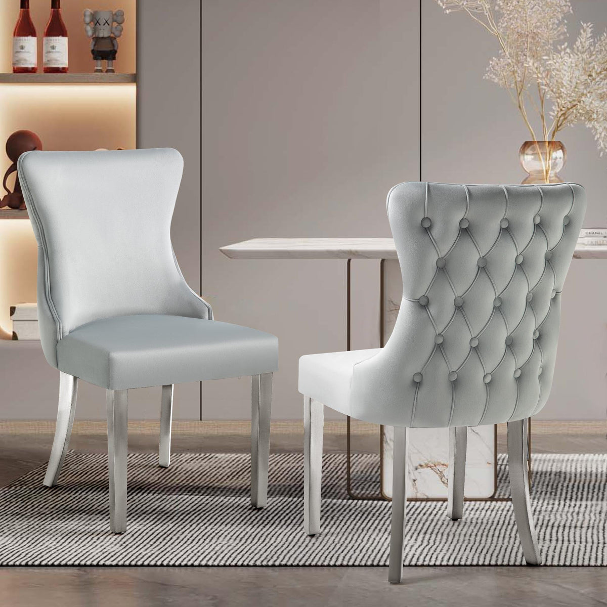 Paris Velvet Dining Chair - Light Grey / Silver Legs (Set of 2)