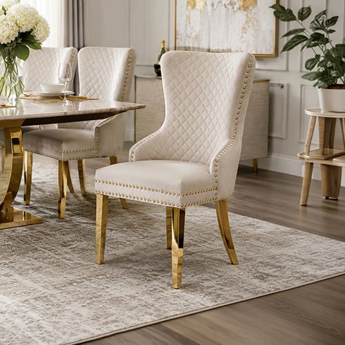 Lydia Velvet Dining Chair - Beige / Gold Legs (Set of 2)