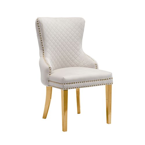 Lydia Velvet Dining Chair - Beige / Gold Legs (Set of 2)