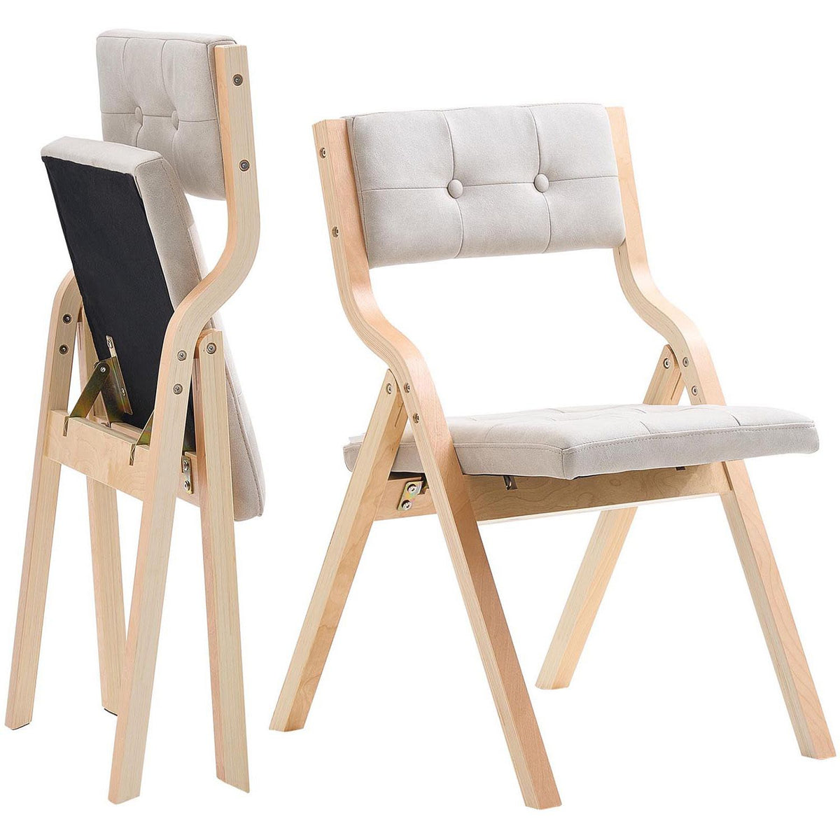 Ellis Wooden Folding Dining Chair - Beige (Set of 2)