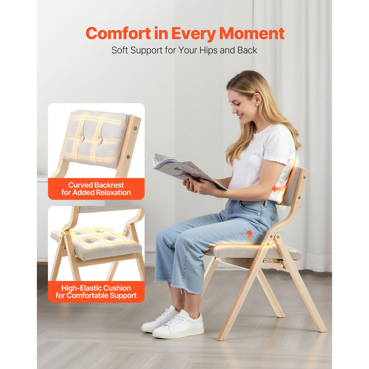 Ellis Wooden Folding Dining Chair - Beige (Set of 2)