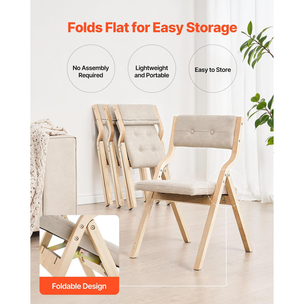 Ellis Wooden Folding Dining Chair - Beige (Set of 2)