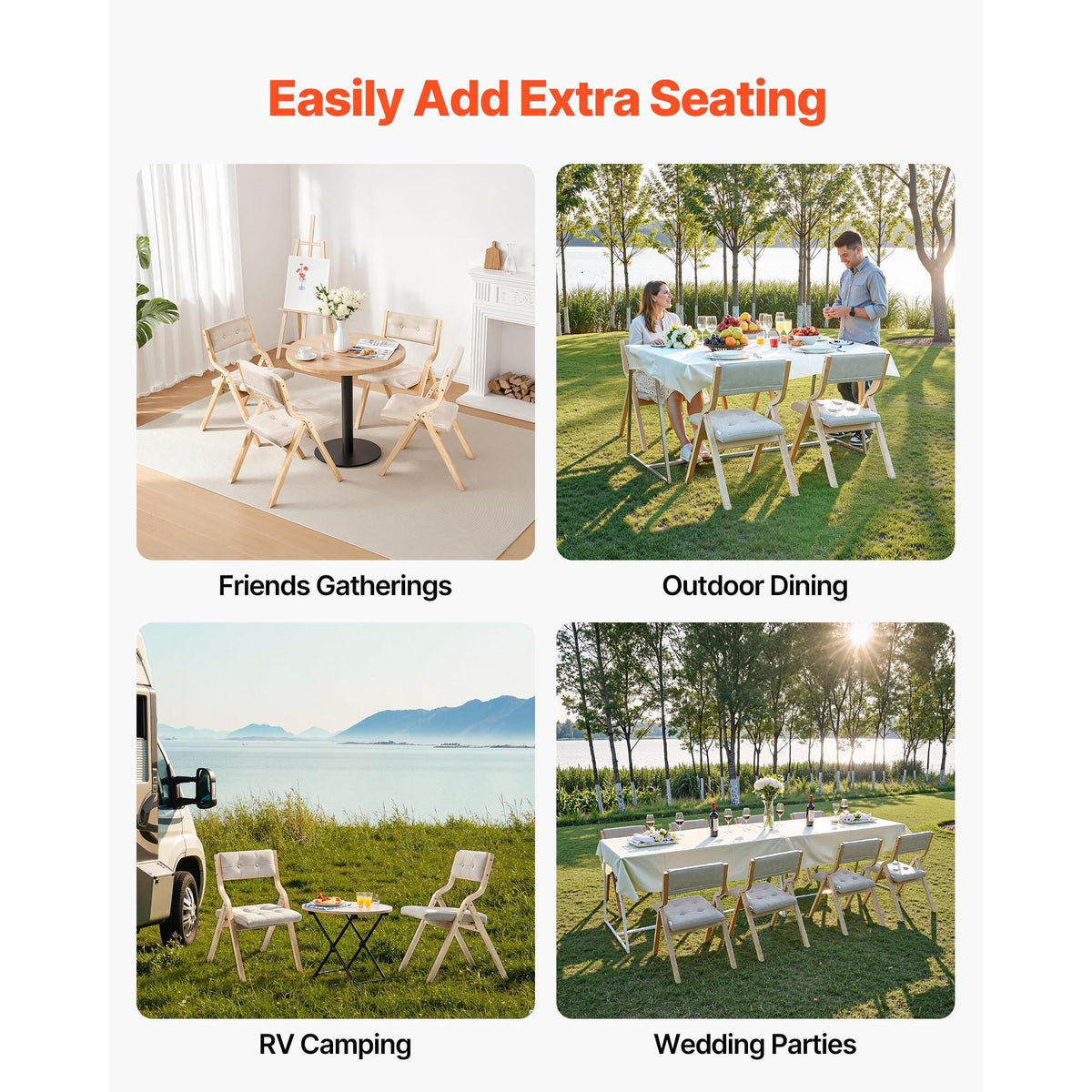 Ellis Wooden Folding Dining Chair - Beige (Set of 2)