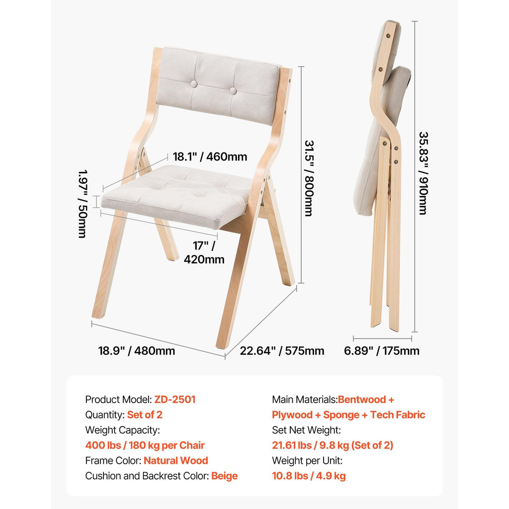 Ellis Wooden Folding Dining Chair - Beige (Set of 2)